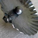 Black Ruff ring, oxidised silver and black fw pearl